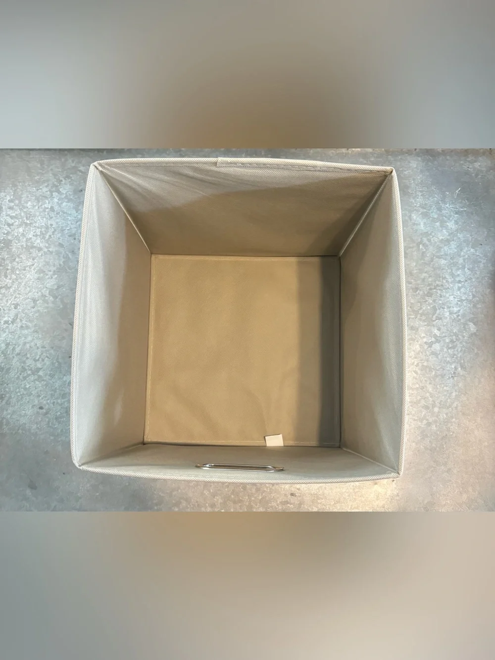 Neutral Beige Fabric Storage Bin with Metal Handle